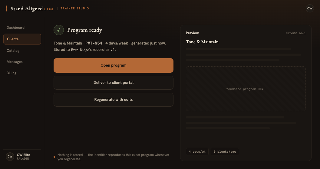 Trainer Studio — decoding a client identifier into a program